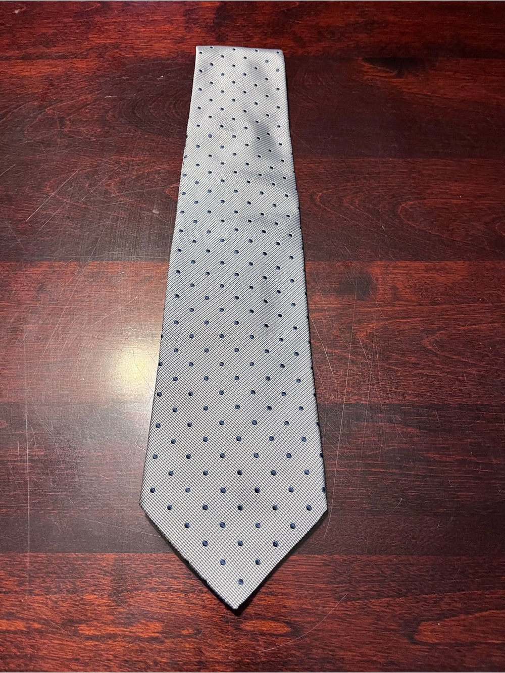 Corneliani Light Gray Silk Tie with Blue Microdots